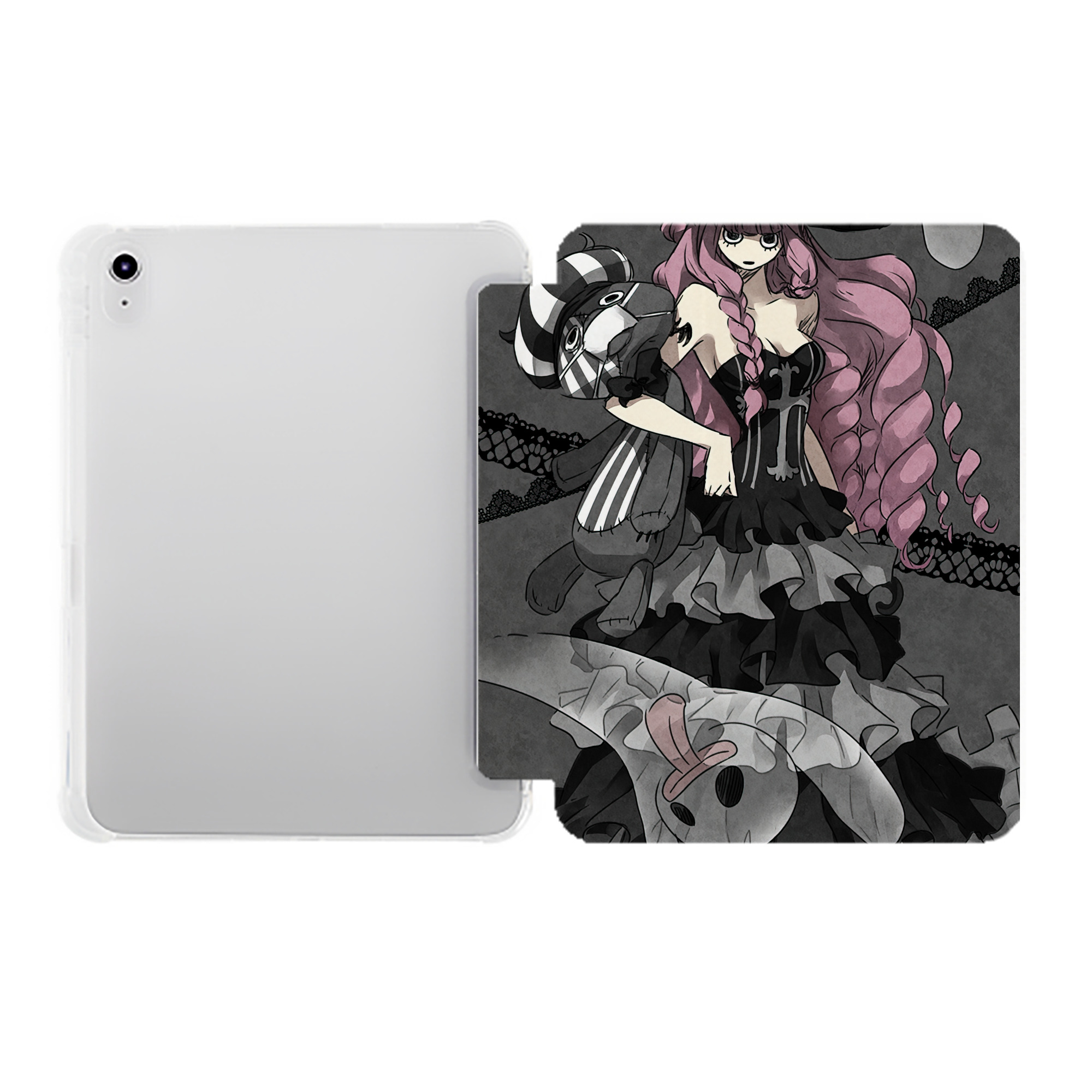 （画像用） ワンピース ONE PIECE IPad ケース ペン収納付き 三つ折りスタンド PUレザー×シリコン 対応機種9.5/10.5/10.9インチ